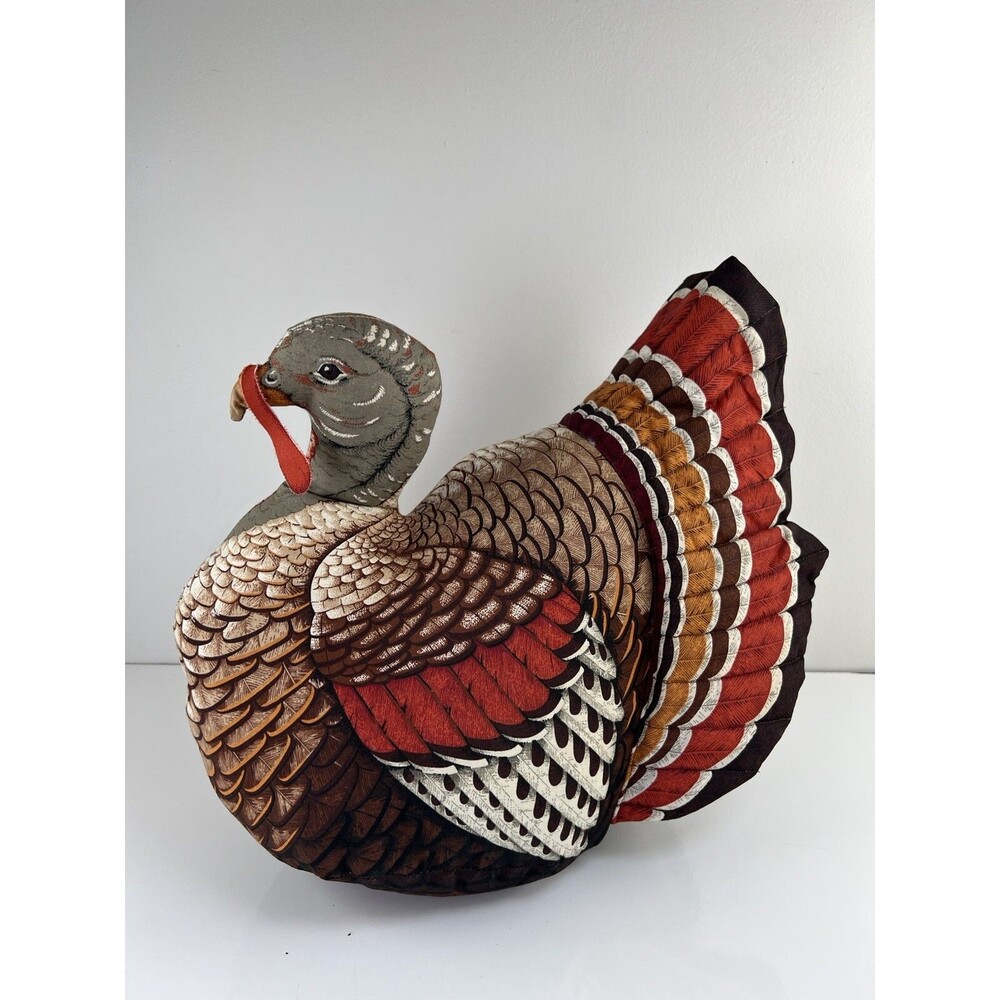 Vintage Handmade Stuffed Fabric Turkey THANKSGIVING Centerpiece Plush 14” Kitsch - Picture 2 of 16